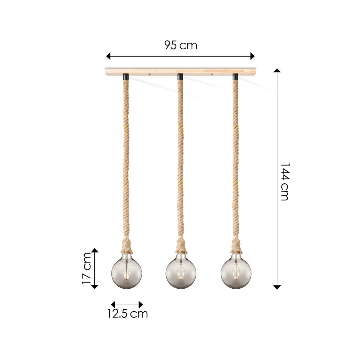 Home Sweet Home hanging lamp Leonardo - 3 LED lamp G95 - dimmable E27 smoke