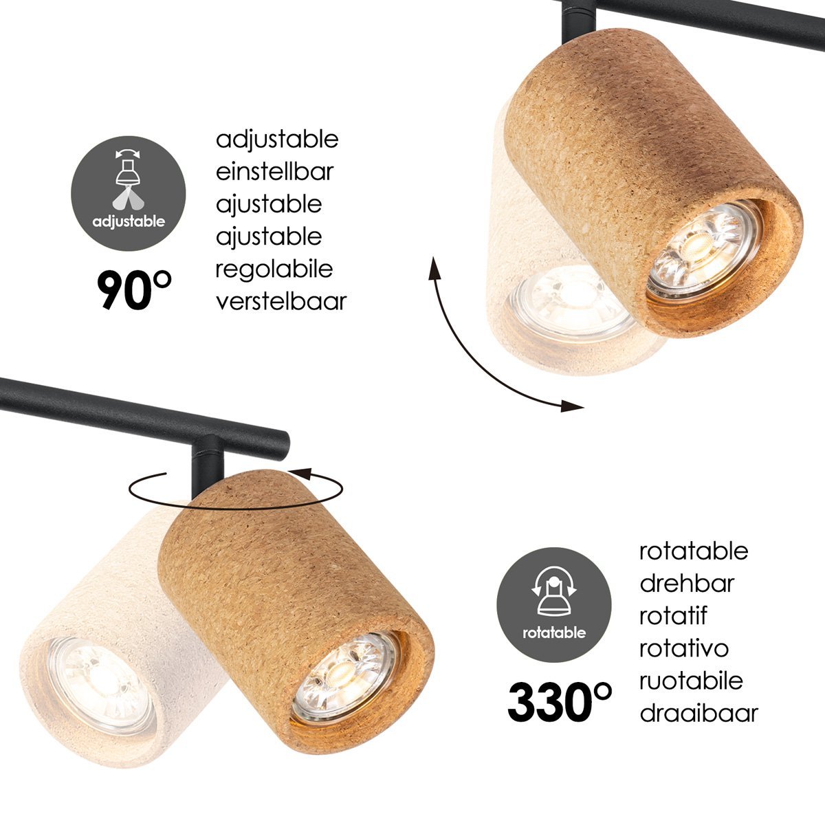 Home Sweet Home LED Surface-mounted spotlight Cork 3 - incl. dimmable LED lamp - black