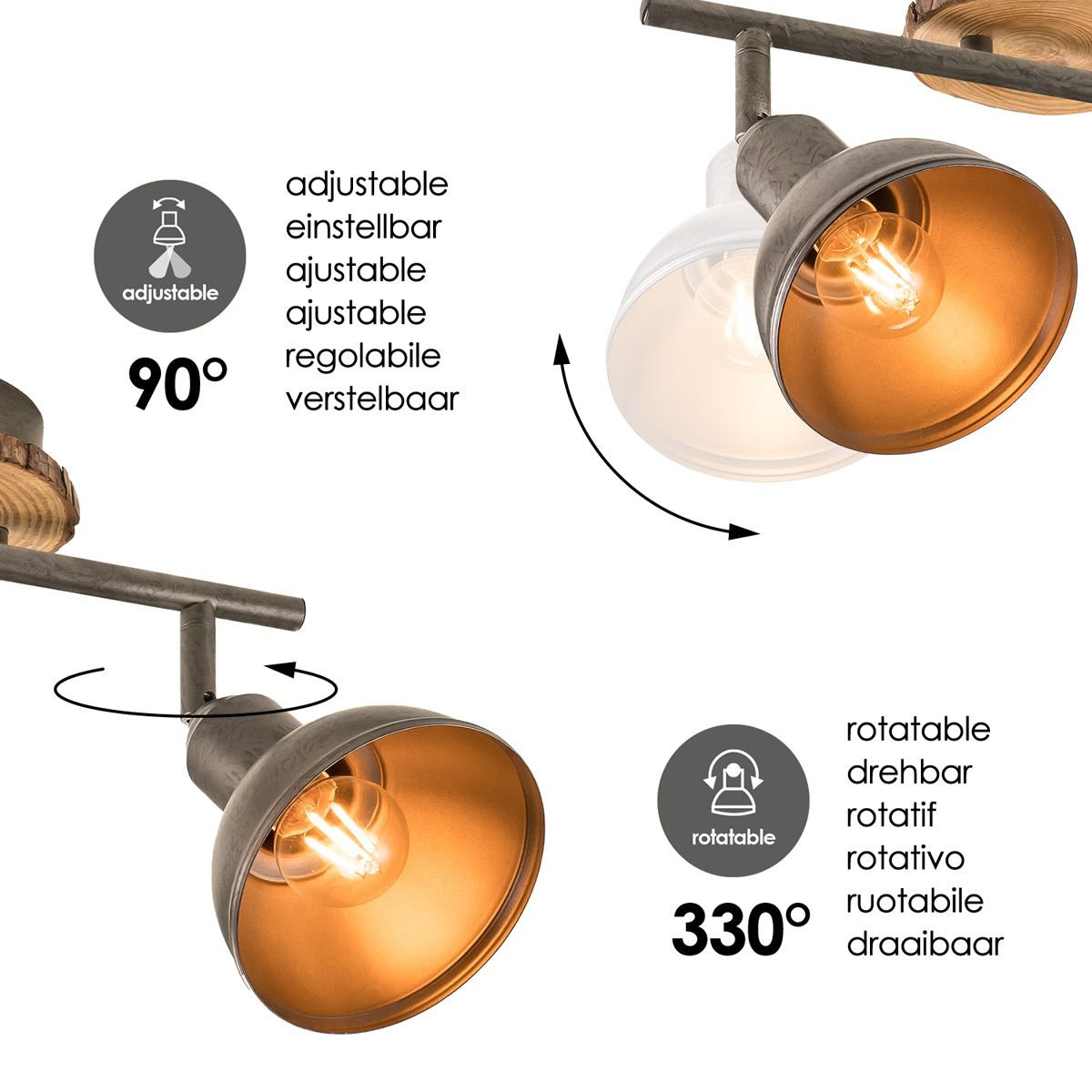 Home Sweet Home Surface-mounted spotlight Denver 2 - incl. dimmable LED lamp - wood