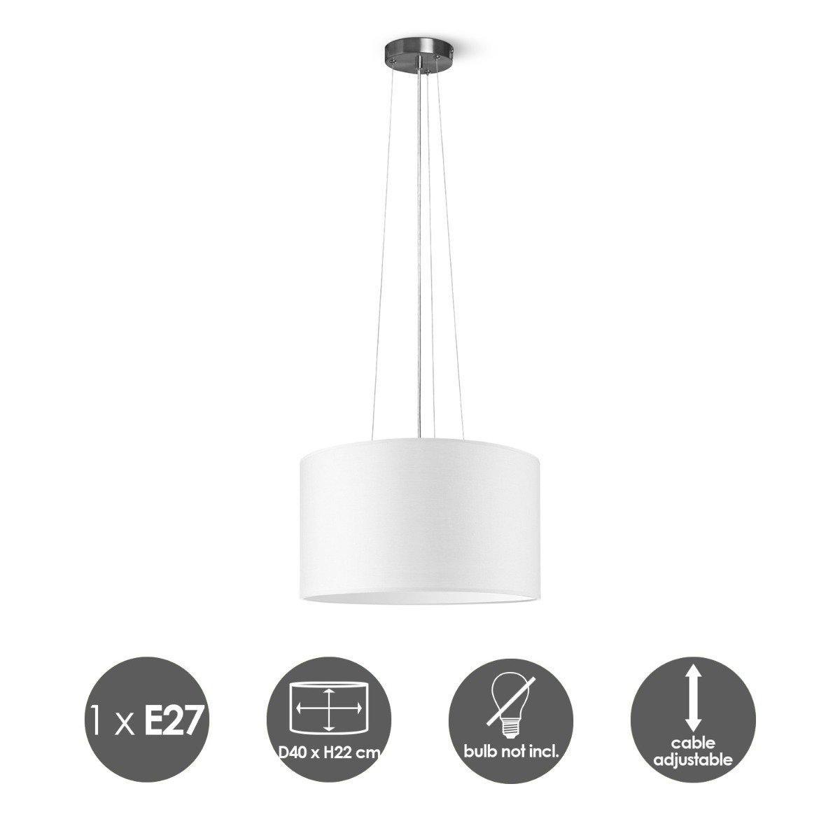 Home Sweet Home hanging lamp Hover with lampshade, E27, white, 40cm