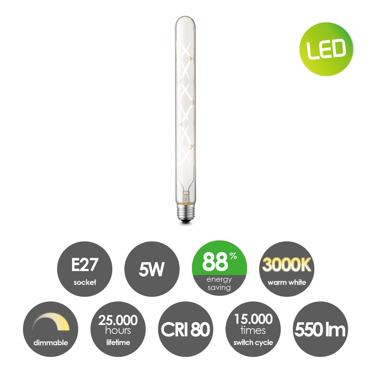 Home Sweet Home dimmable LED Tube Spiral E27 6W 550Lm 3000K Clear