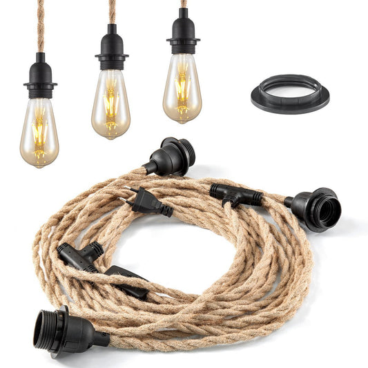 DIY Twine Hanging Lamp-L:750cm H:100cm-3pcs E27 Light Heads