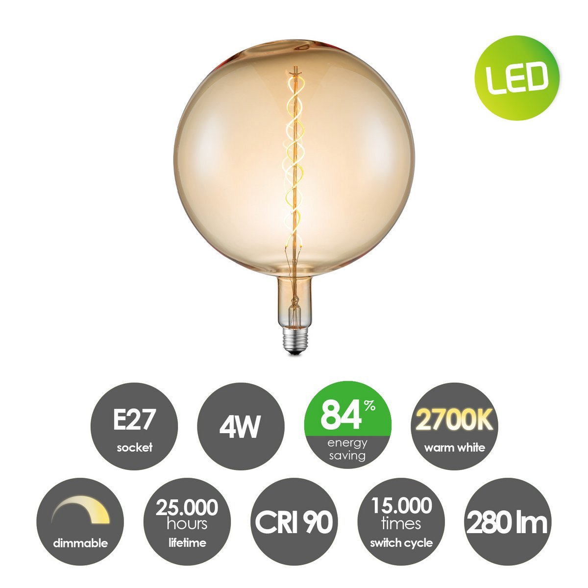 Home Sweet Home hanging lamp white Leonardo Globe - - dimmable E27 amber