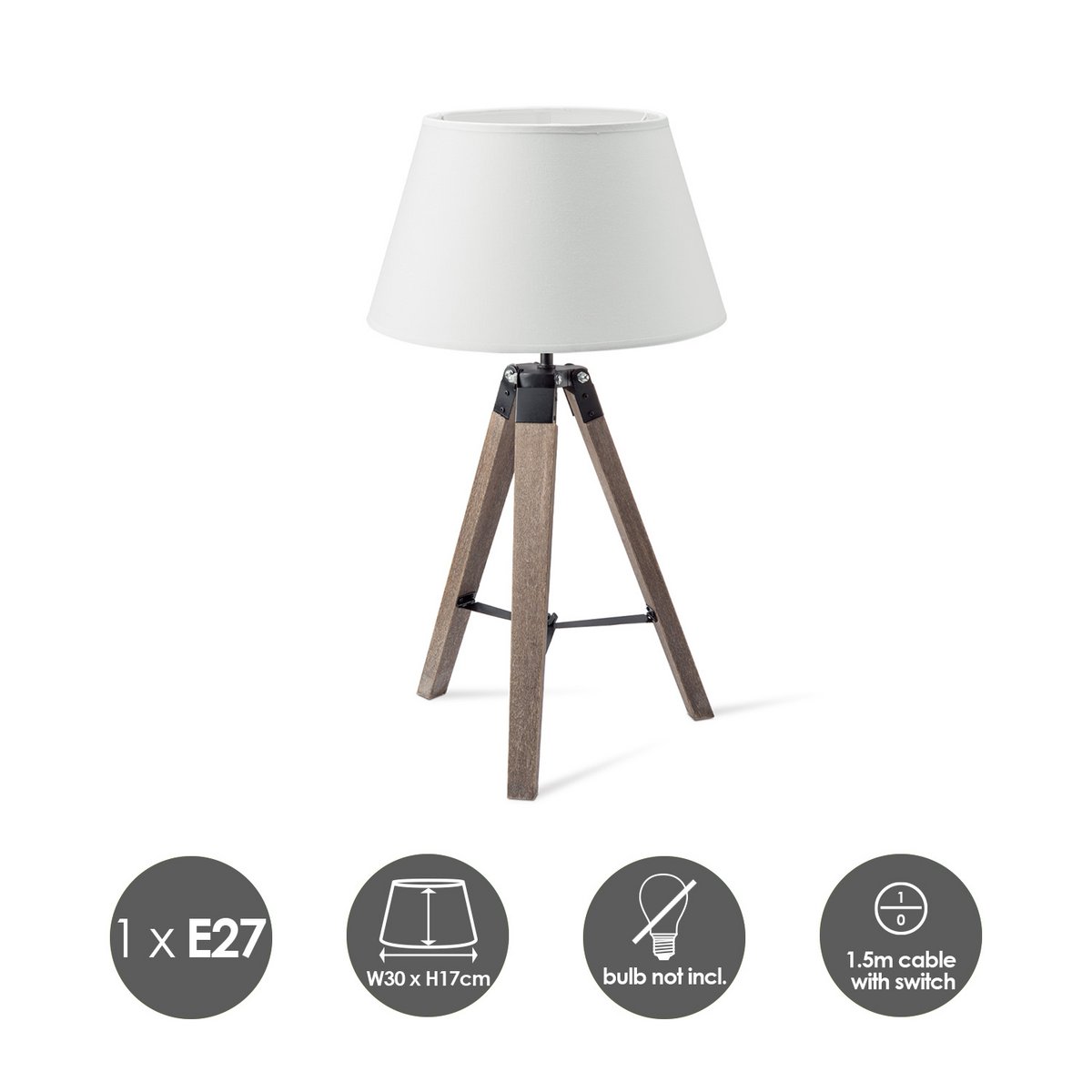 Home Sweet Home Table Lamp Largo - Natural Lamp Base and White Lampshade