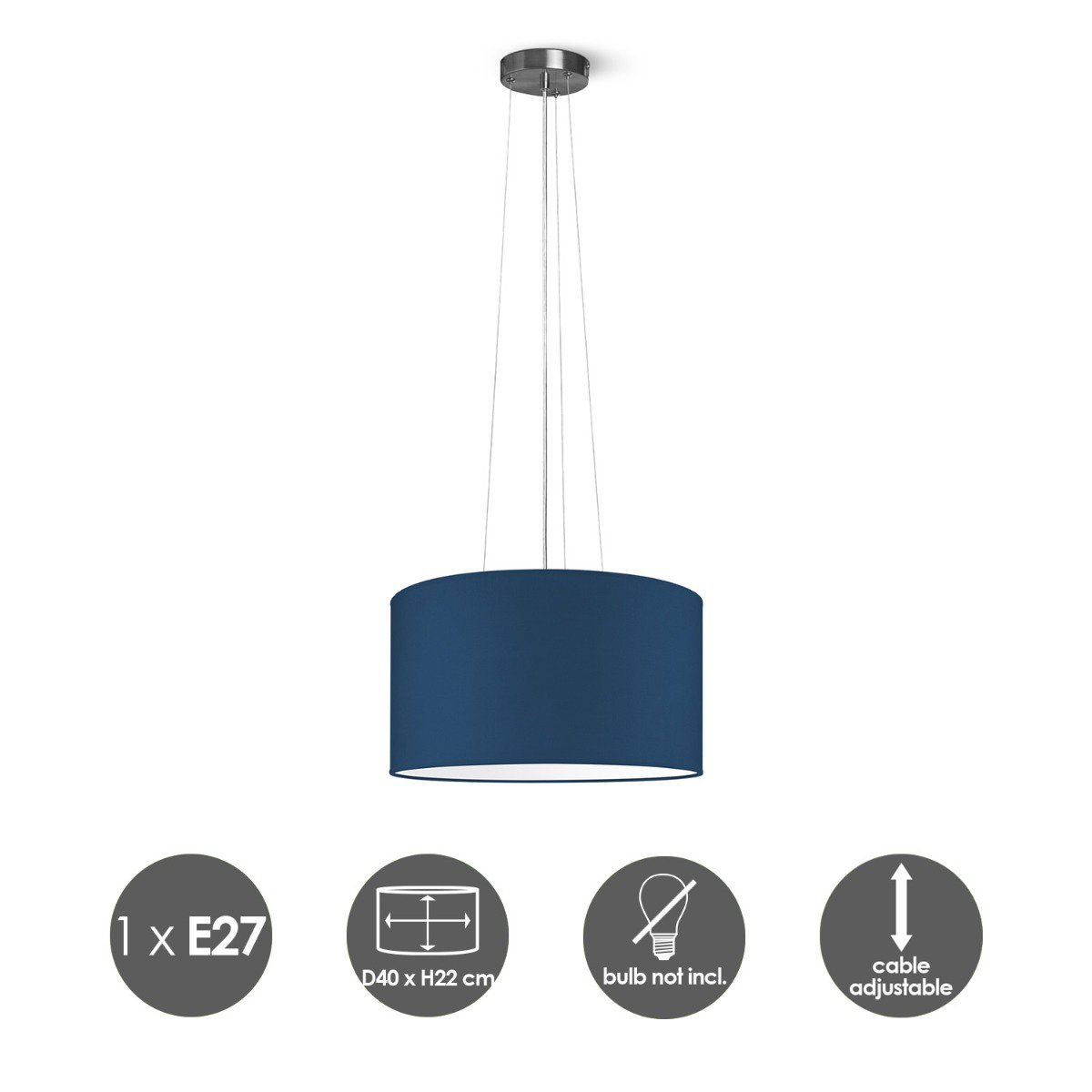 Home Sweet Home hanging lamp Hover with lampshade, E27, dark blue, 40cm