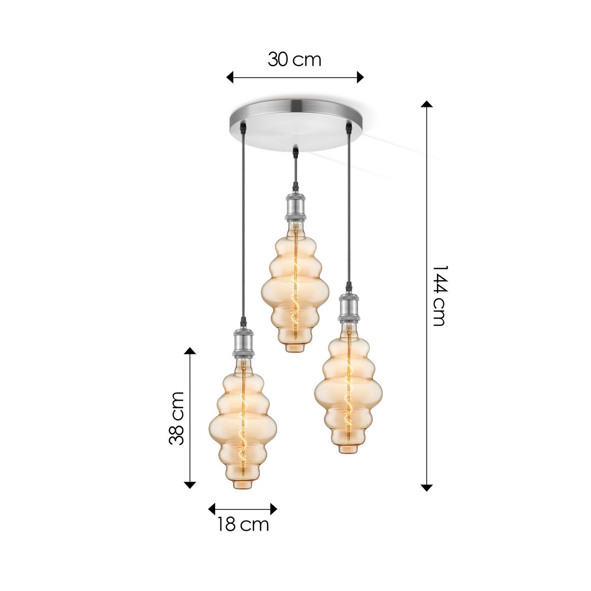 Home Sweet Home hanging lamp chrome round Cloud 3L G160 dimmable E27 amber