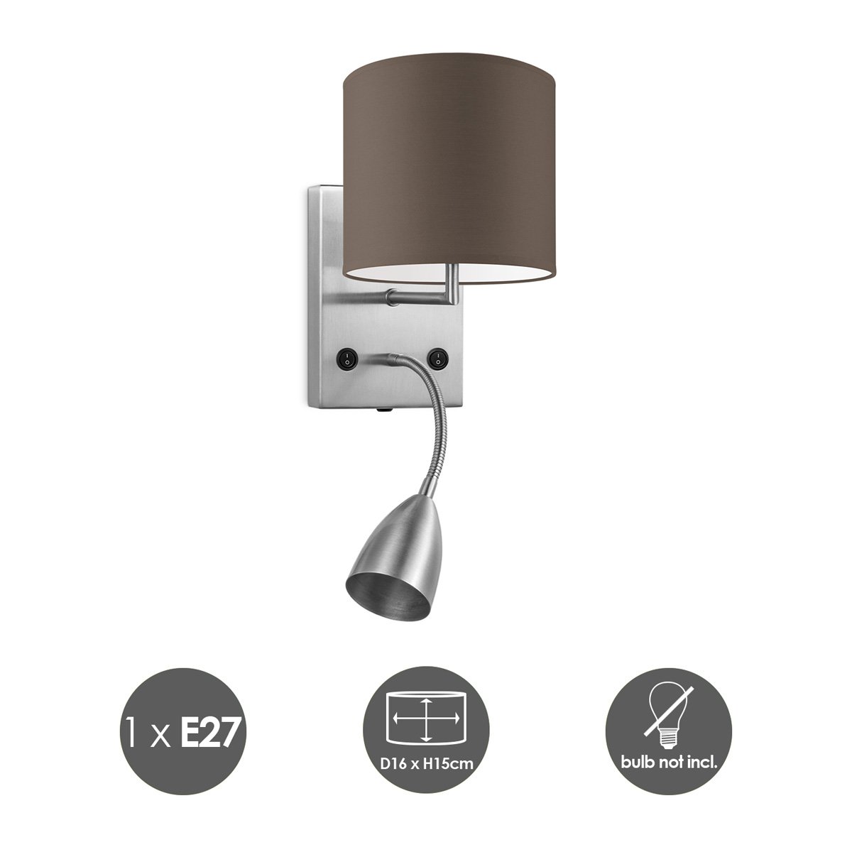 Home Sweet Home Wall Lamp - Read, LED Reading Lamp, E27, taupe 16cm