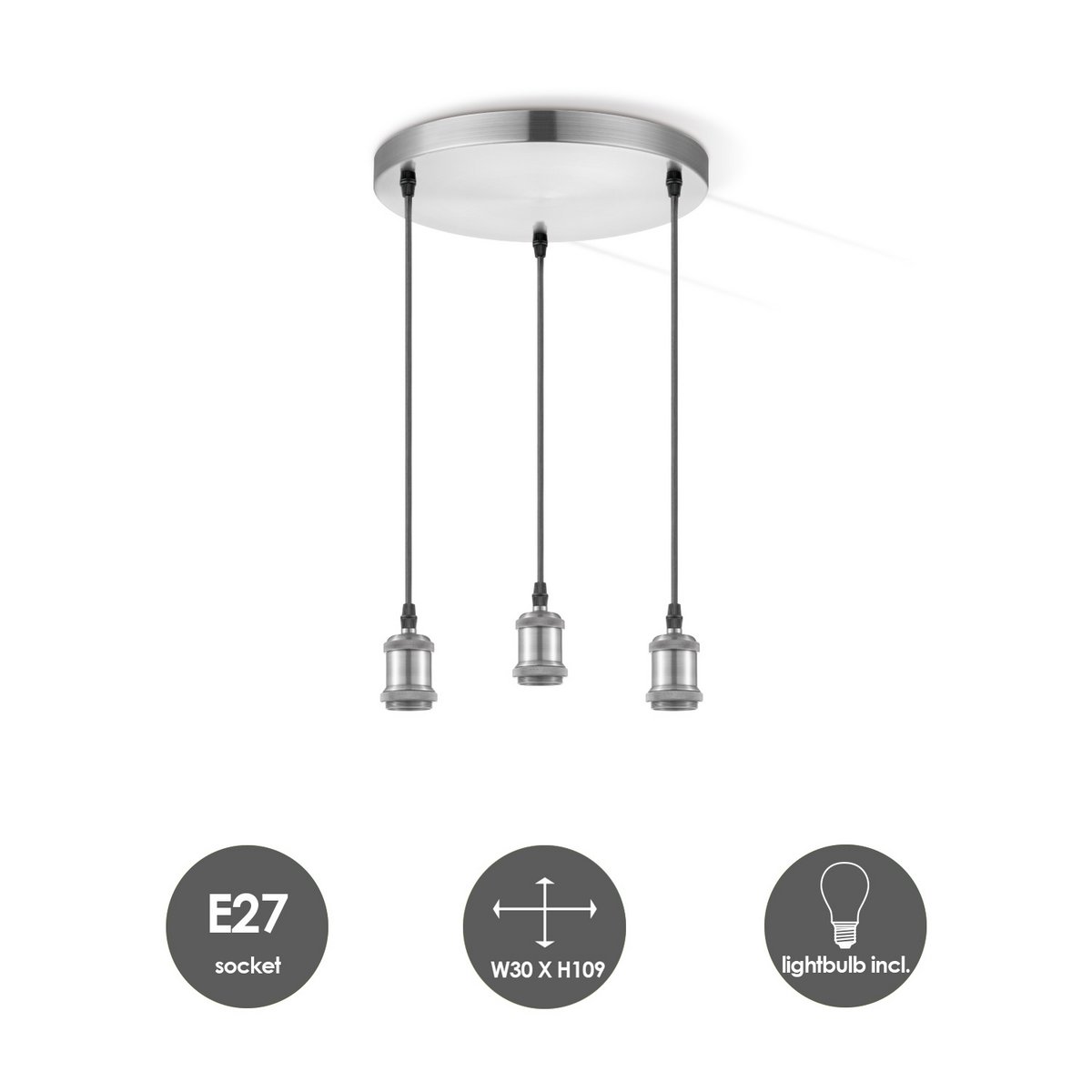 Home Sweet Home hanging lamp chrome round Diabolo 3L dimmable E27 clear