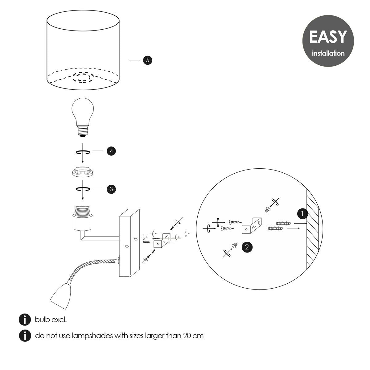 Home Sweet Home Wandlamp - Read, LED Leeslamp, E27, chocolade 20cm