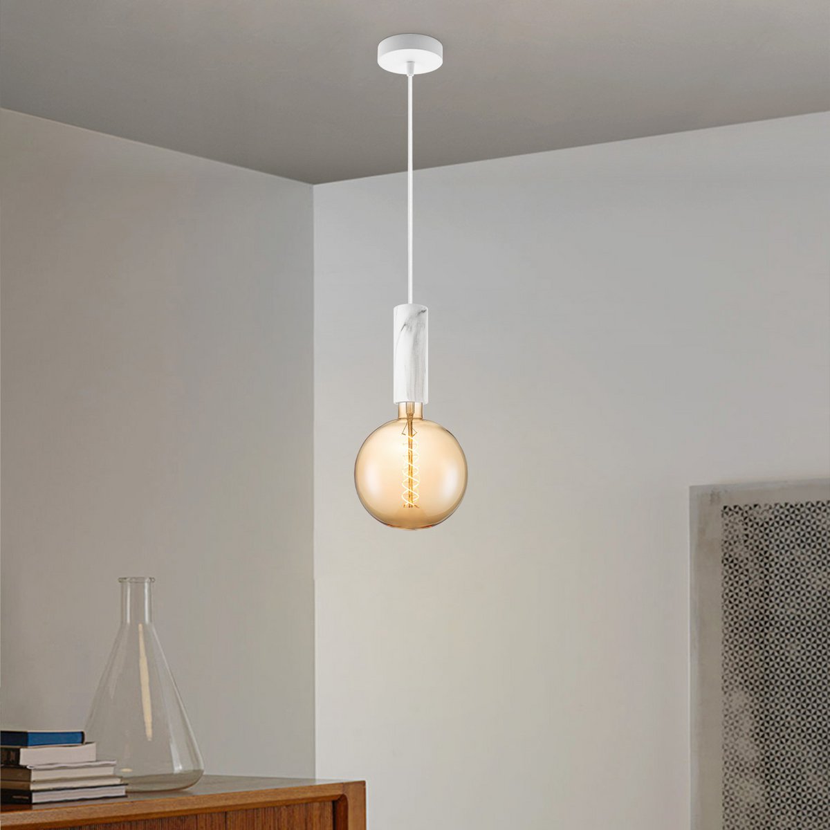 Home Sweet Home hanging lamp Marble Saga - - dimmable E27 amber