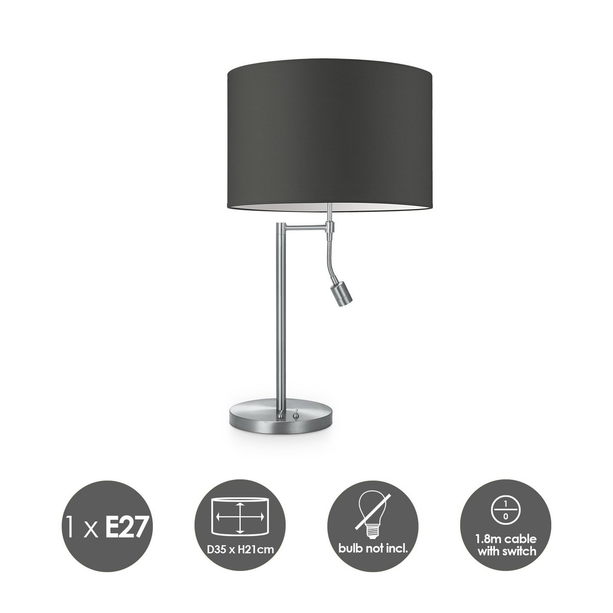 Home Sweet Home Table lamp Read, LED Reading lamp, E27, anthracite 35cm