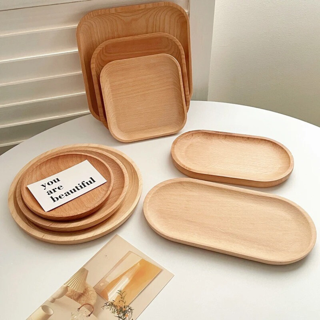 Rond Houten Dessertbord – Tarwestijl Dienblad voor Koffie en Thee