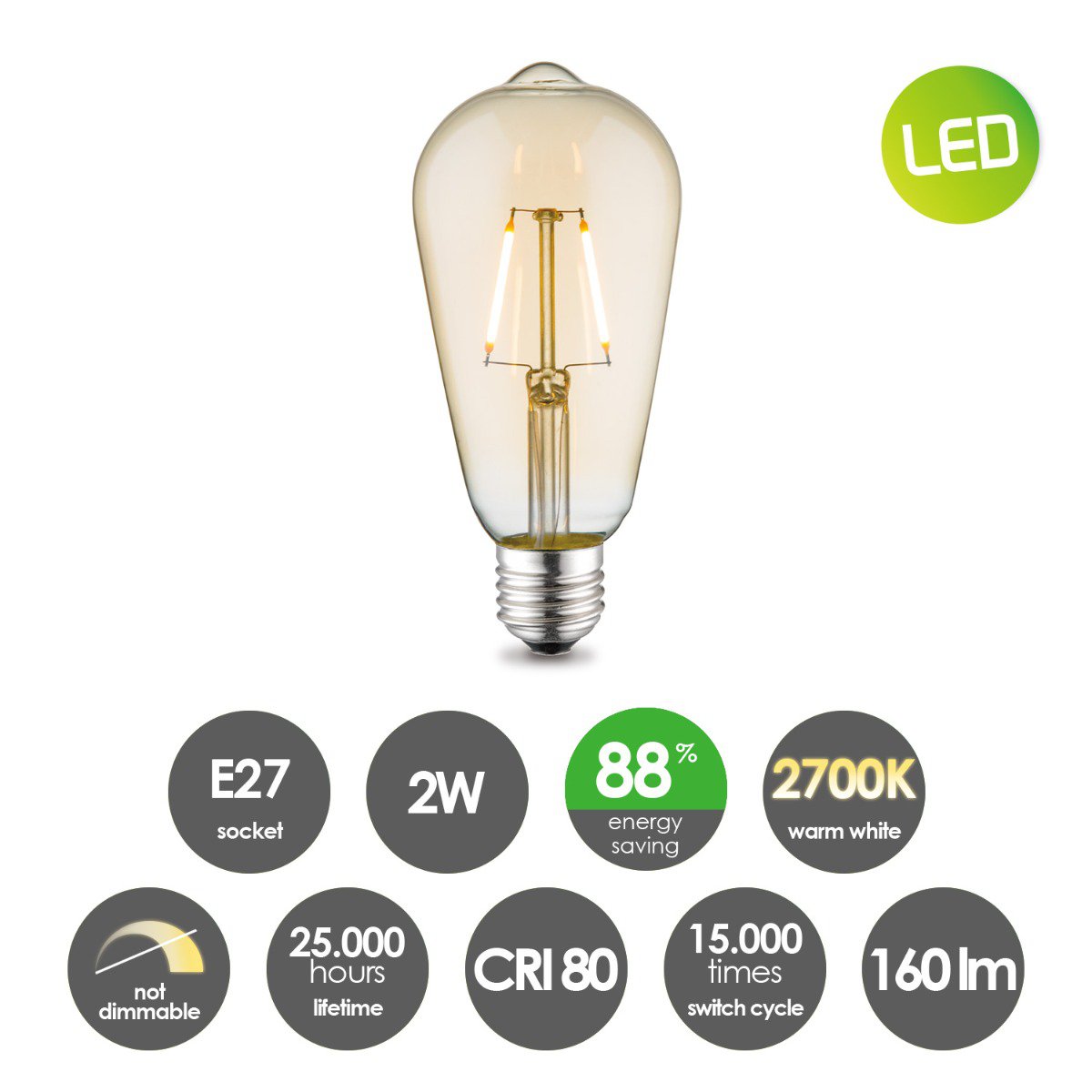 Home Sweet Home LED Drop Deco E27 ST64 2W 160Lm 2700K Amber