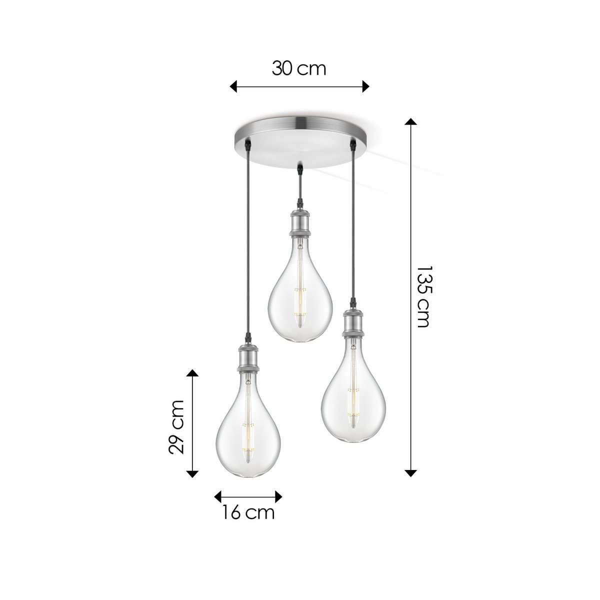 Home Sweet Home hanging lamp chrome round Pear 3L G160 dimmable E27 clear