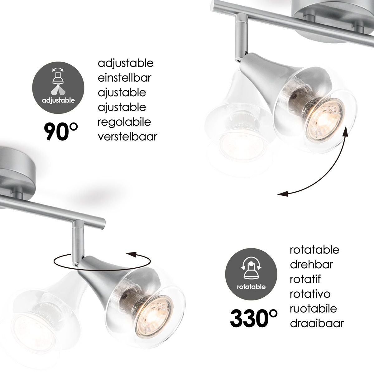 Home Sweet Home LED Surface-mounted spotlight Vaya 2 - incl. dimmable LED lamp - steel