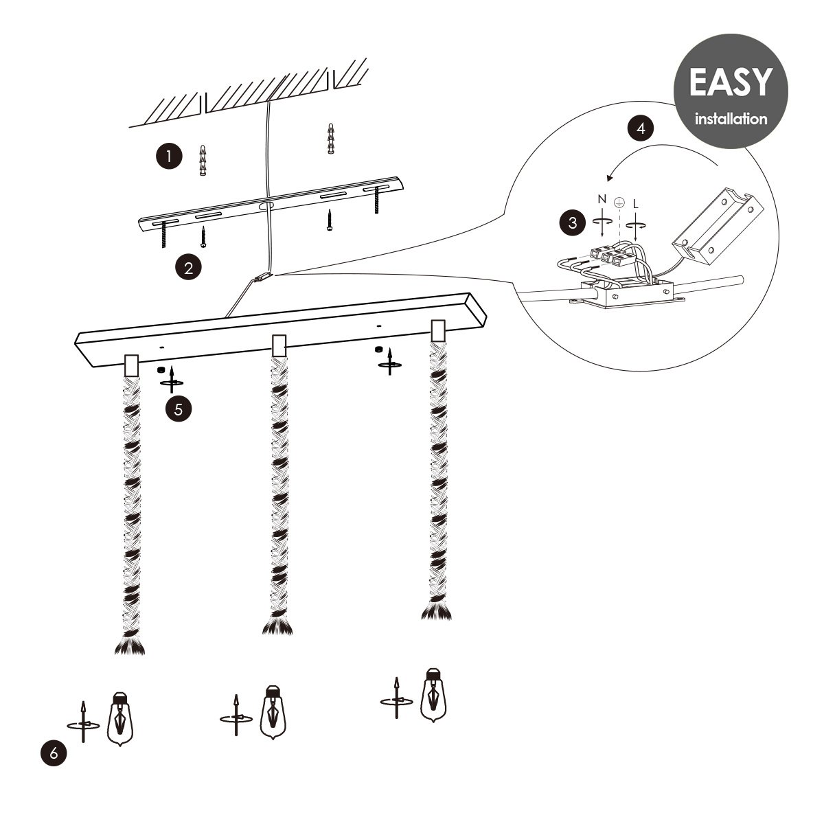 Home Sweet Home hanging lamp Leonardo Tube - 3L G78 - dimmable E27 smoke