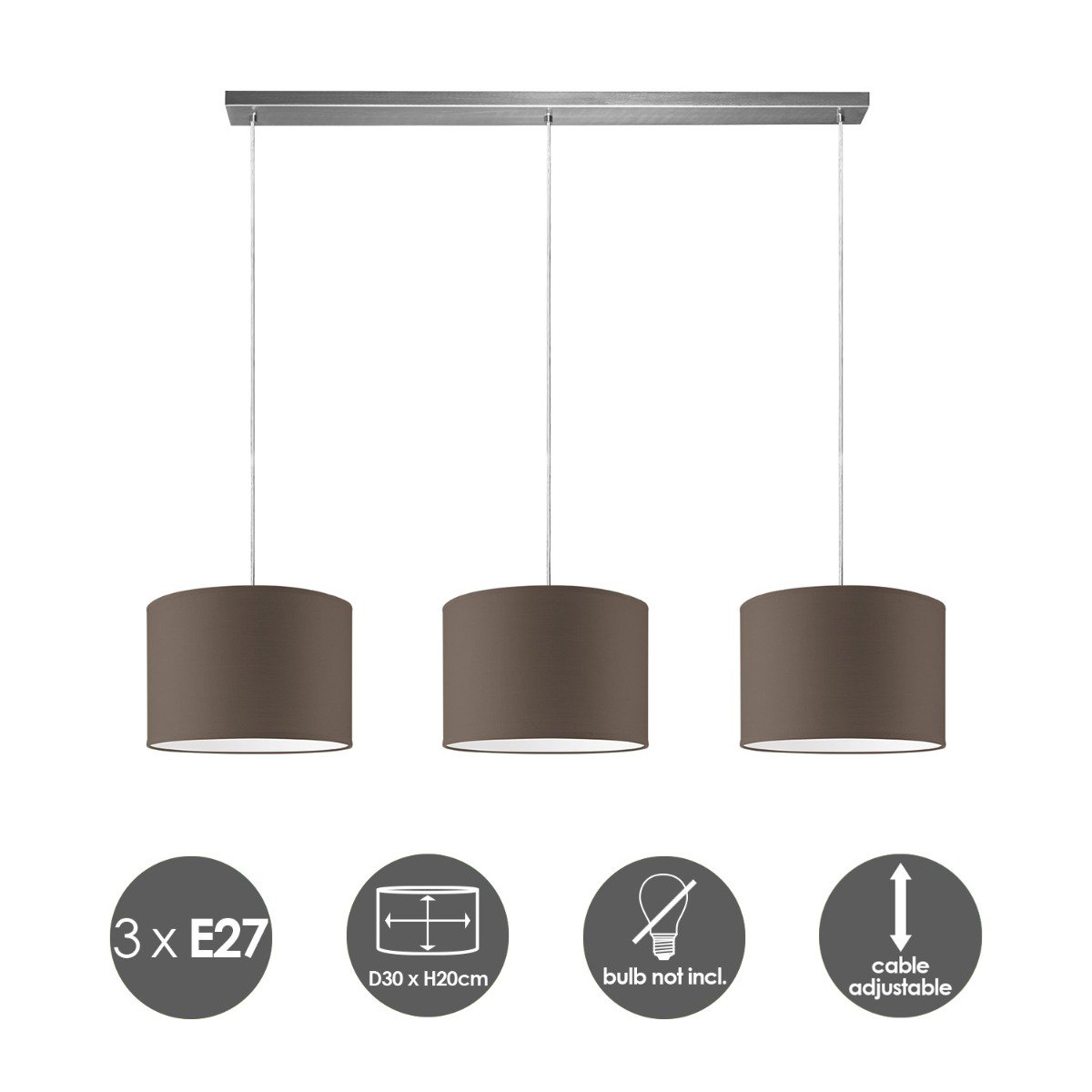 Home Sweet Home hanging lamp Beam 3L, E27, taupe Lampshade, 30cm