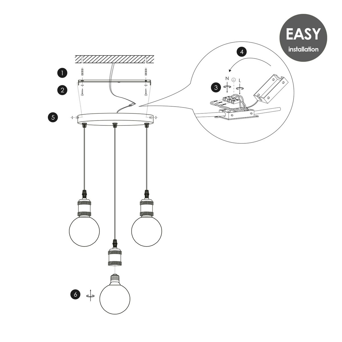 Home Sweet Home hanging lamp chrome round Cloud 3L G160 dimmable E27 amber