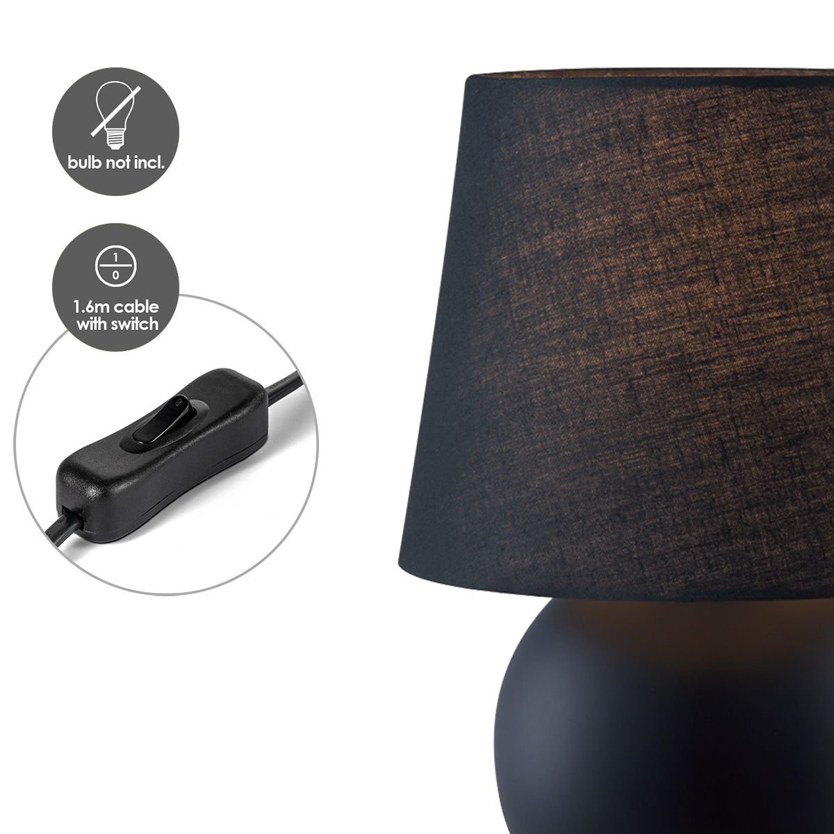 Home Sweet Home Modern Table Lamp Isla black - 16/16/23cm - Bedside lamp