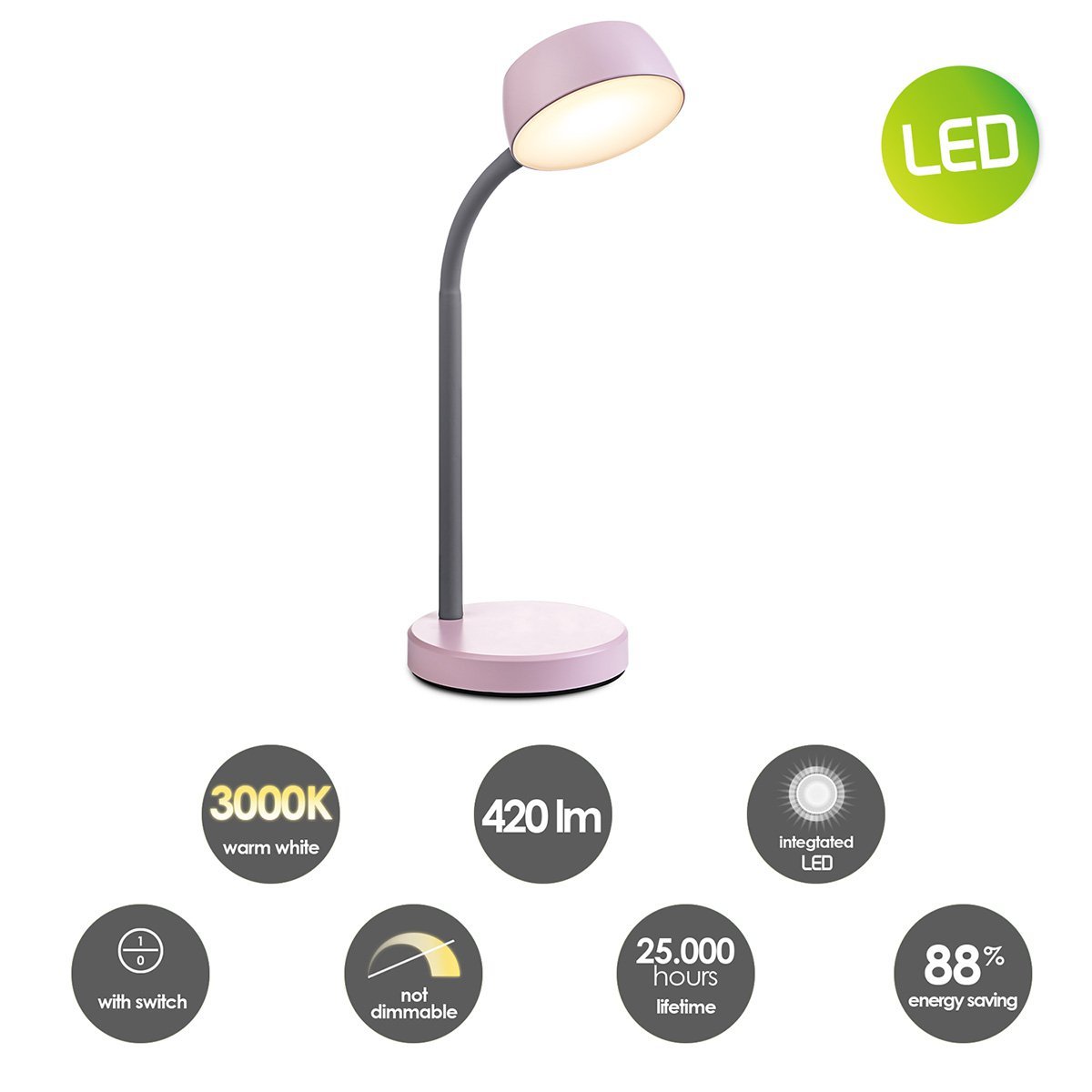 Home Sweet Home - College Led Bureaulamp 5W Roze - Verstelbare