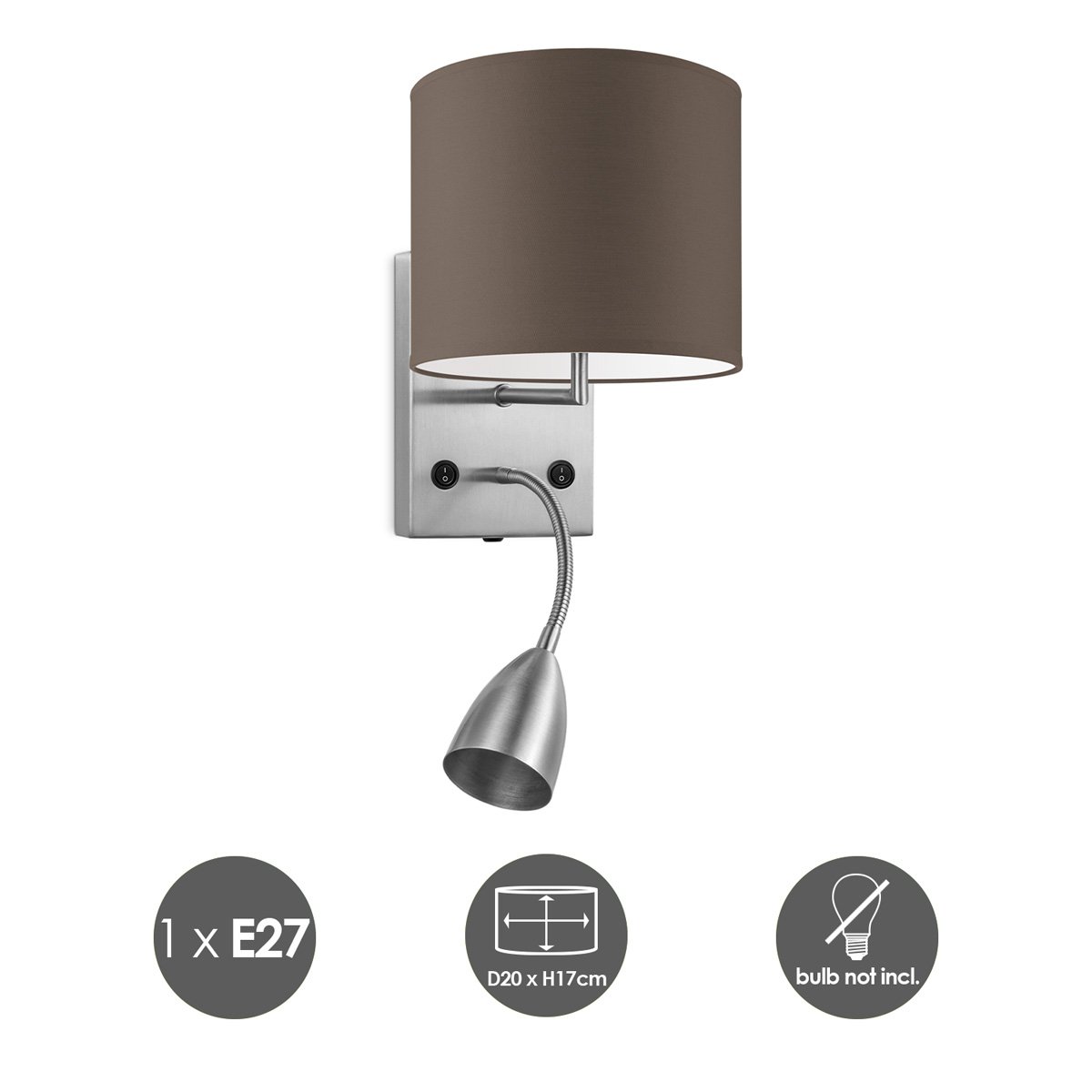 Home Sweet Home Wall Lamp - Read, LED Reading Lamp, E27, taupe 20cm