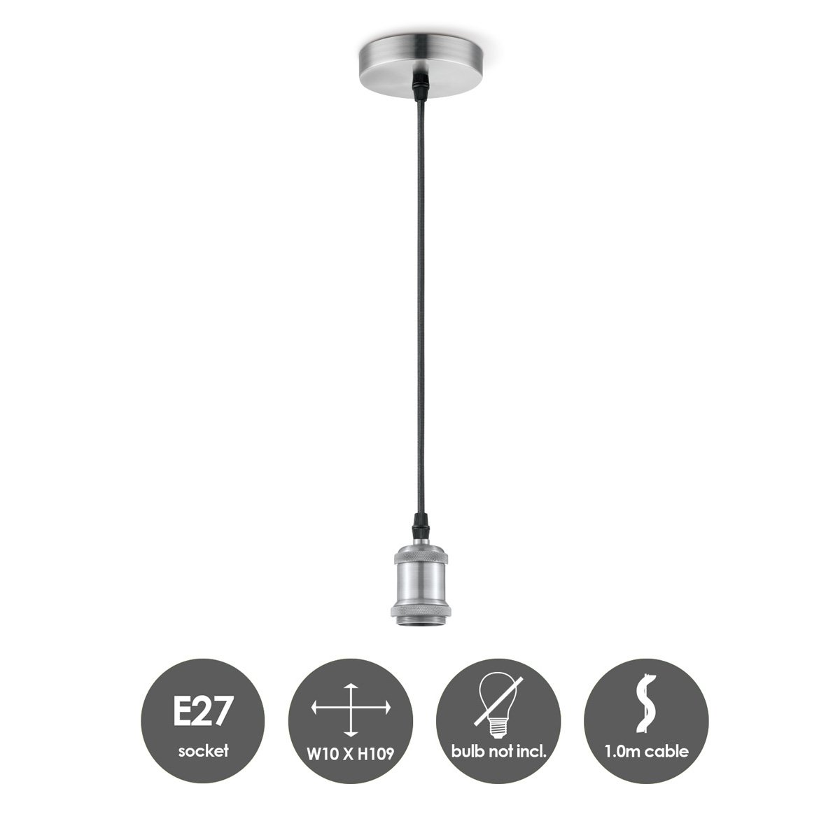 Home Sweet Home Hanging Lamp Basic - Brushed steel - 10x10x109cm