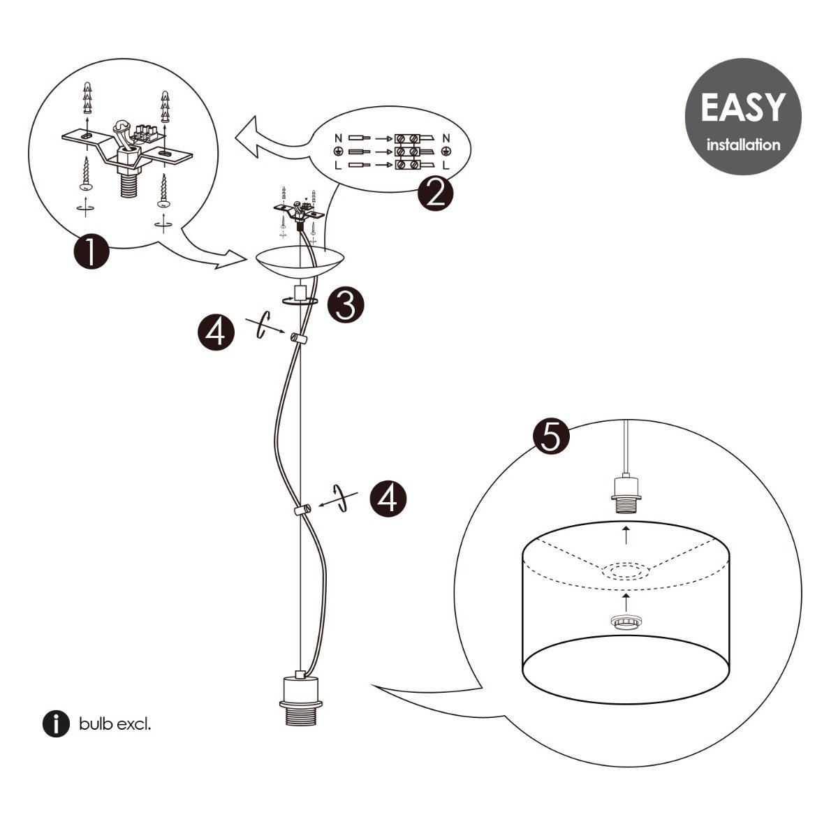 Home Sweet Home hanging lamp Deluxe with lampshade, E27, white, 16cm