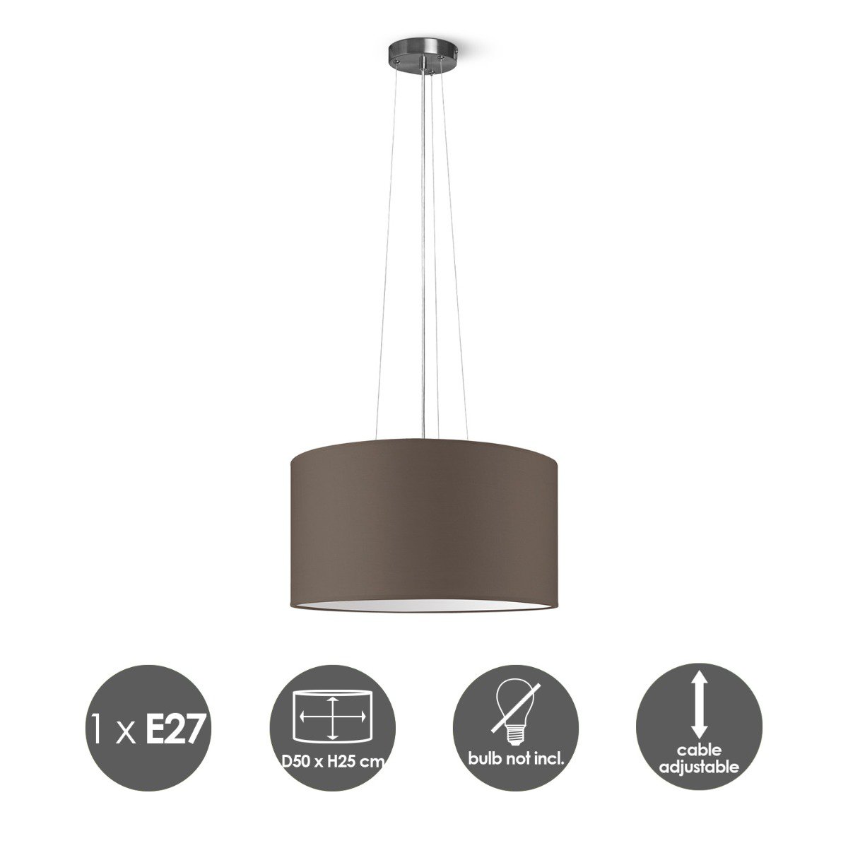 Home Sweet Home hanging lamp Hover with lampshade, E27, taupe, 50cm