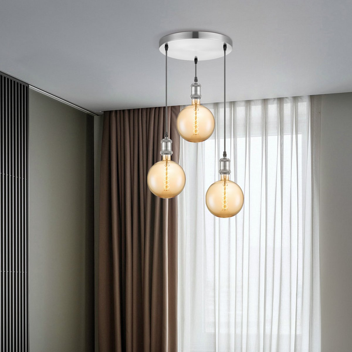 Home Sweet Home hanging lamp chrome vintage round 3 LED dimmable E27 amber