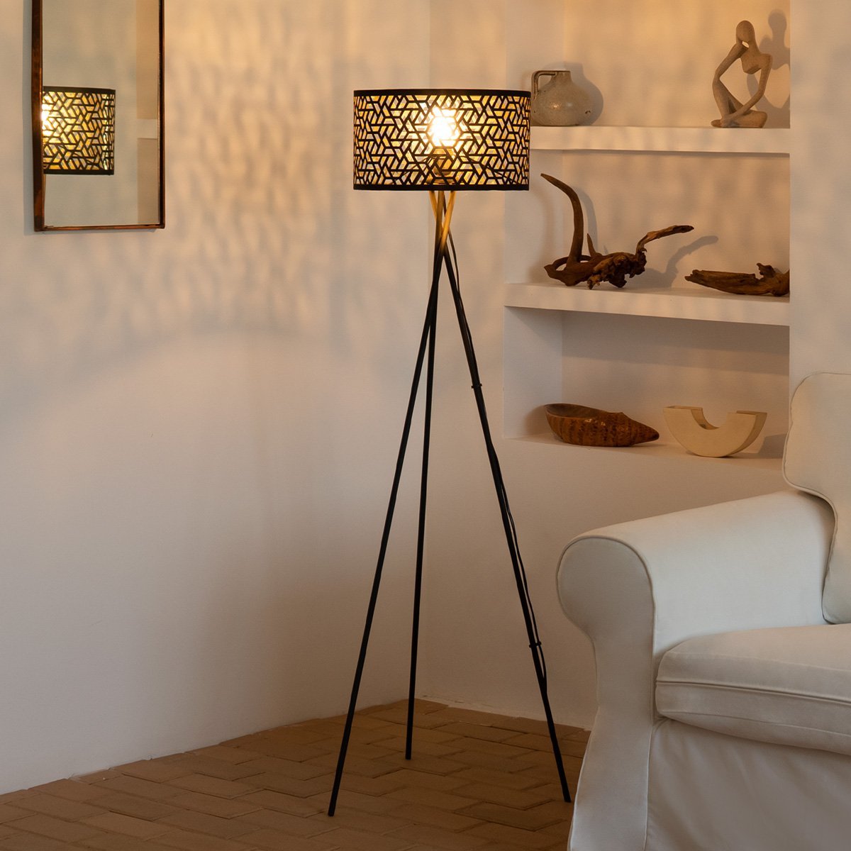 Home Sweet Home Modern Floor Lamp - Lampshade black gold - 53x53x138