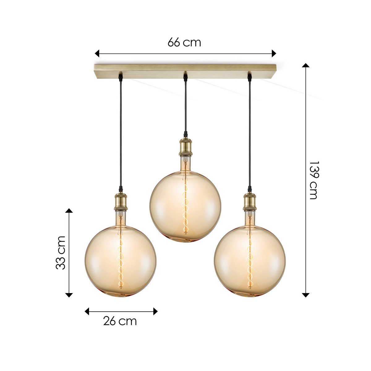 Home Sweet Home hanging lamp vintage Globe - 3 LED - dimmable E27 amber