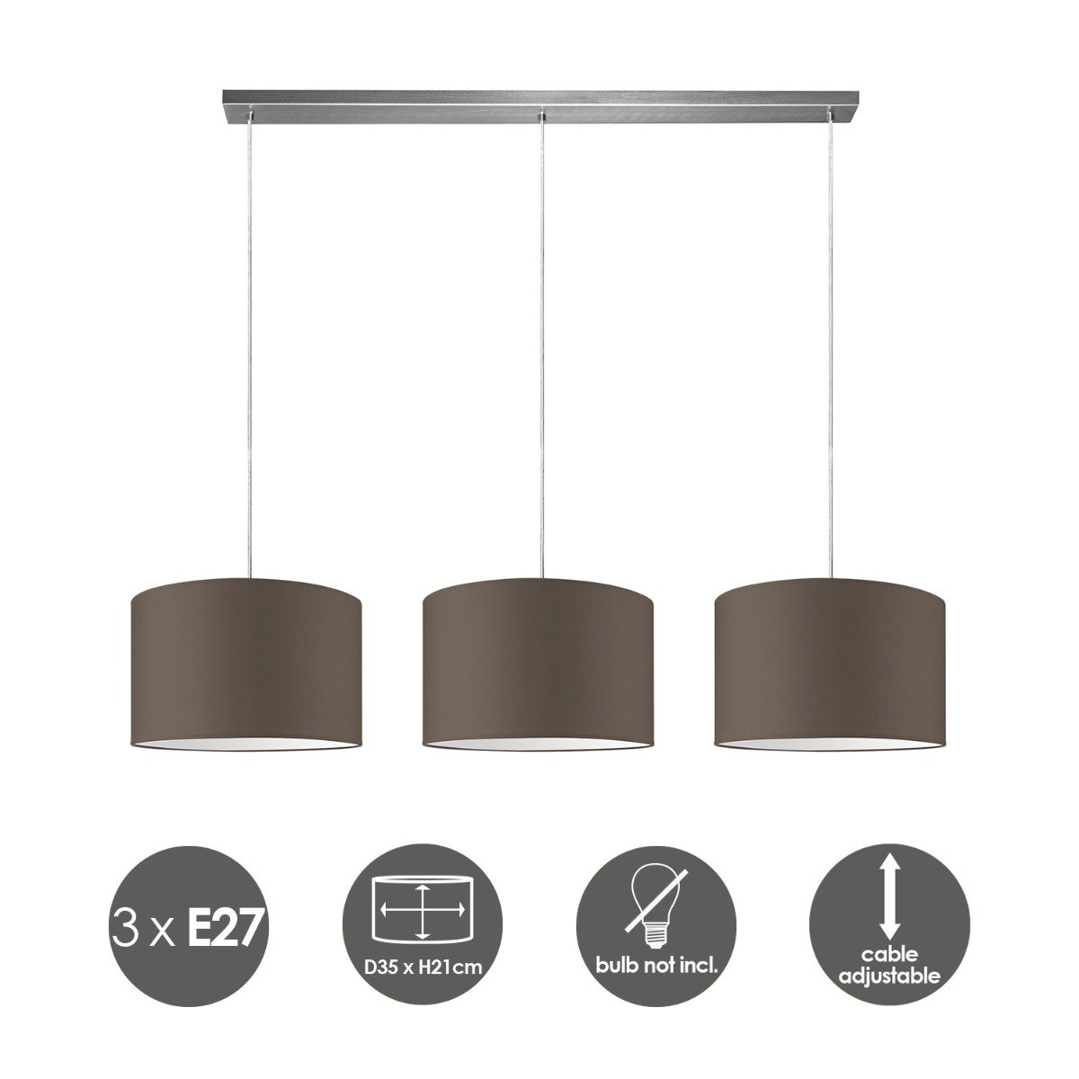 Home Sweet Home hanging lamp Beam 3L, E27, taupe Lampshade, 35cm