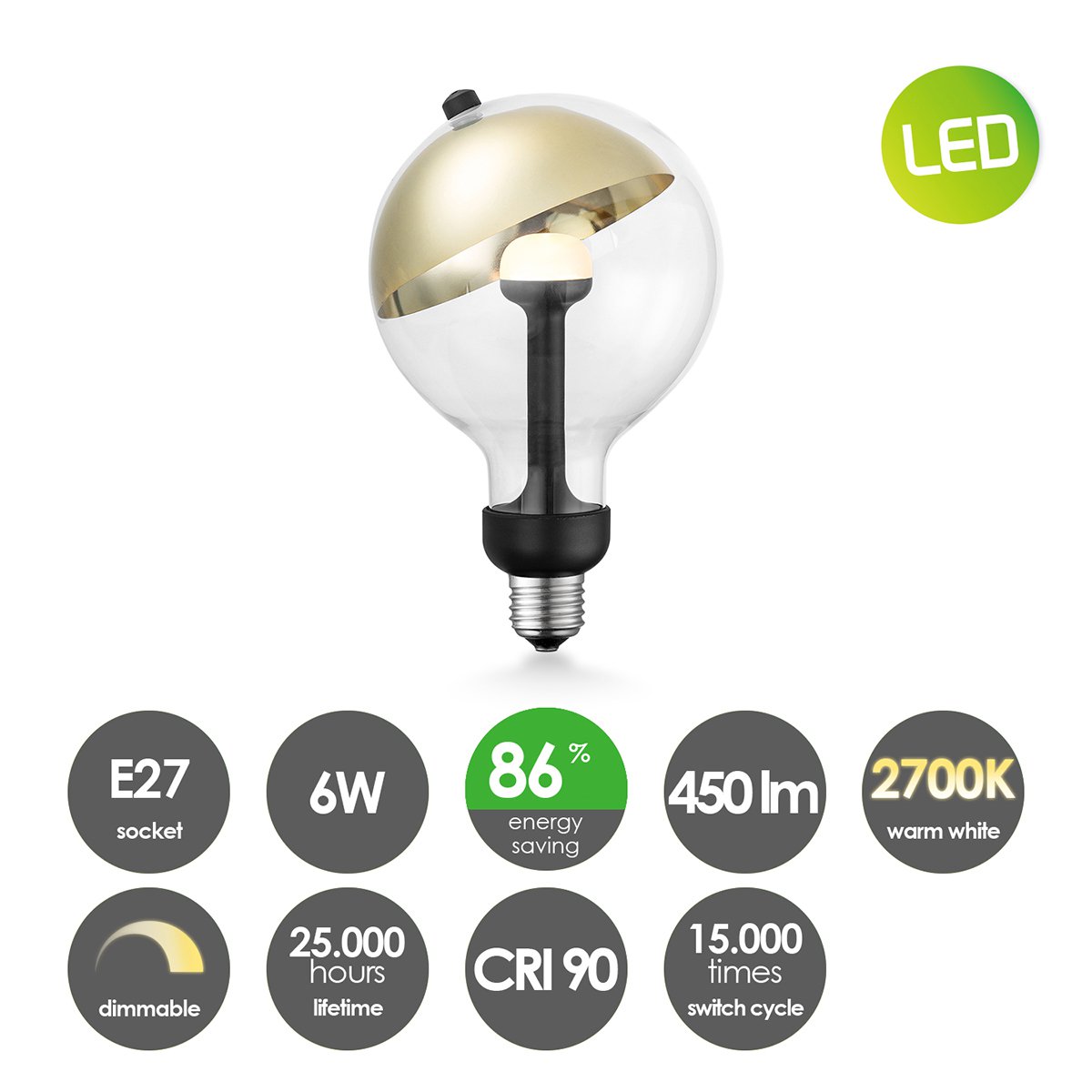 Home Sweet Home dimmable LED lamp Sphere gold G120 E27 5W 400Lm