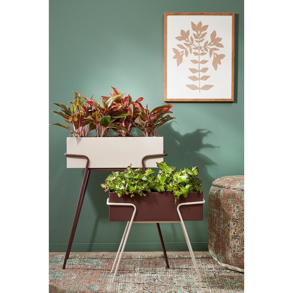 Planter on Legs - Set of 2 - L54 x W23 x H70 cm - Metal - Dark Brown/Beige