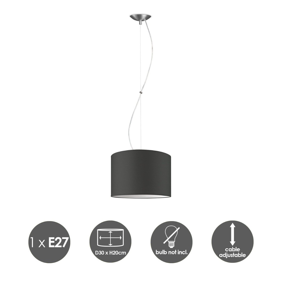 Home Sweet Home hanging lamp Deluxe with lampshade, E27, anthracite, 30cm