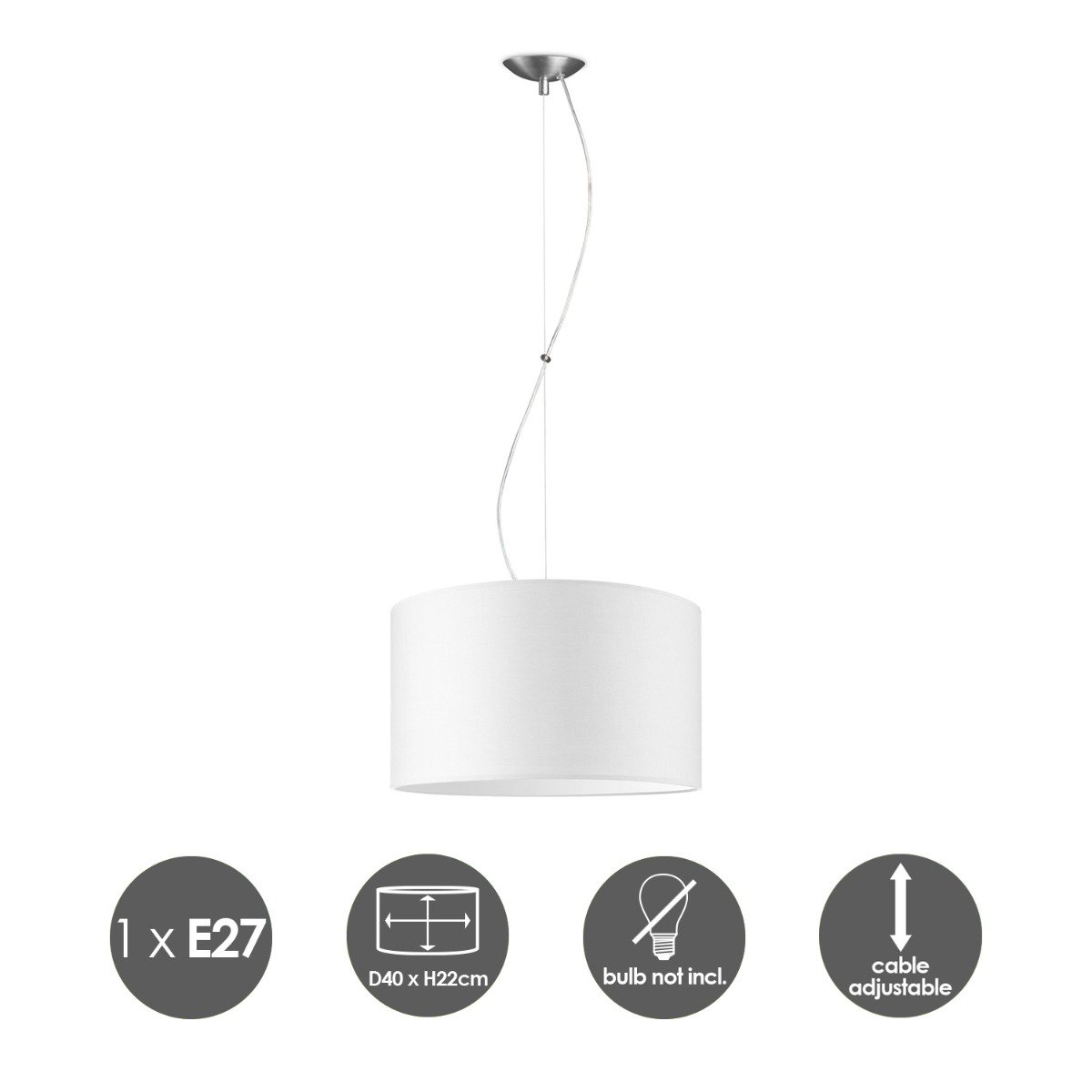 Home Sweet Home hanging lamp Deluxe with lampshade, E27, white, 40cm