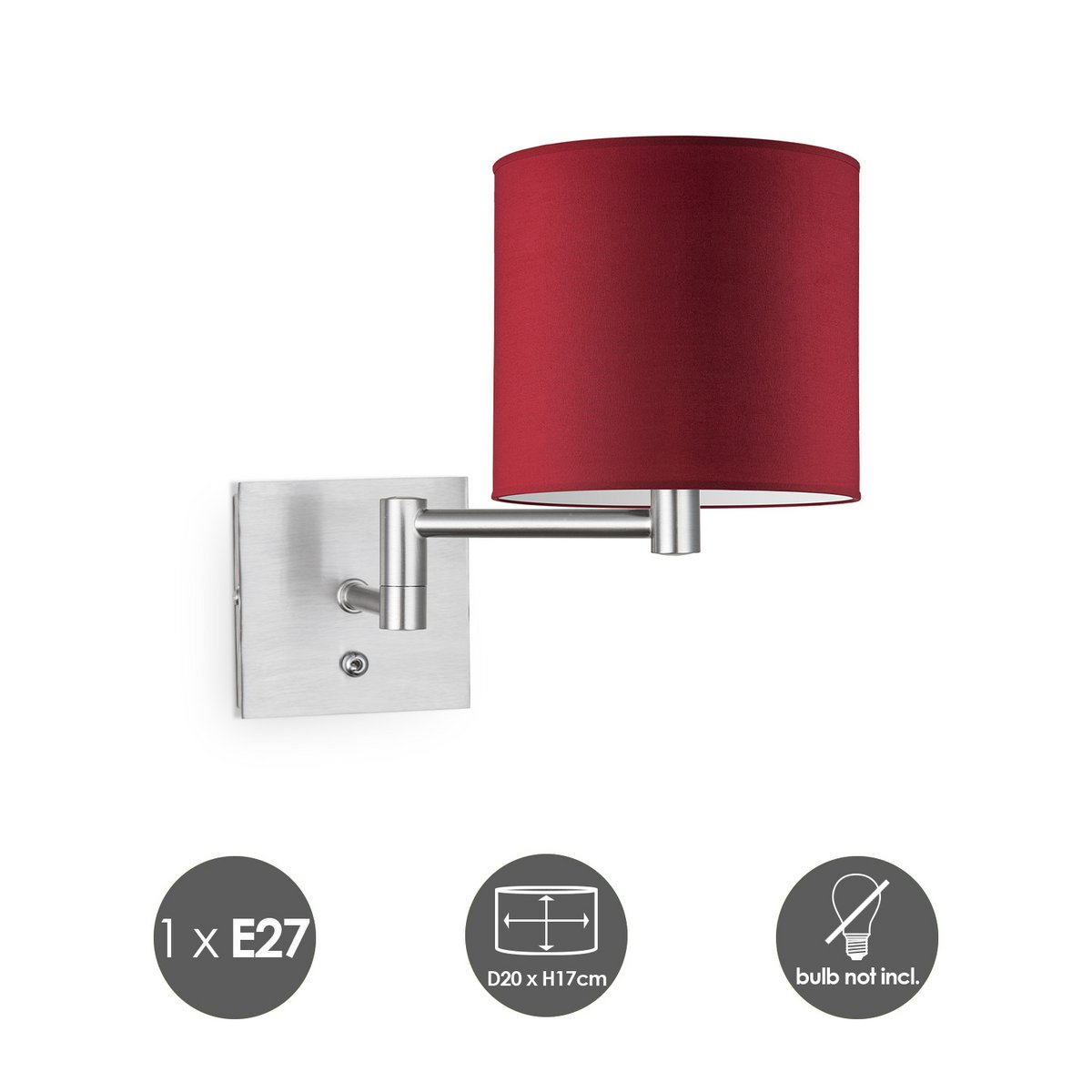 Home Sweet Home Wall Lamp - Swing, E27, red Lampshade 20x17cm