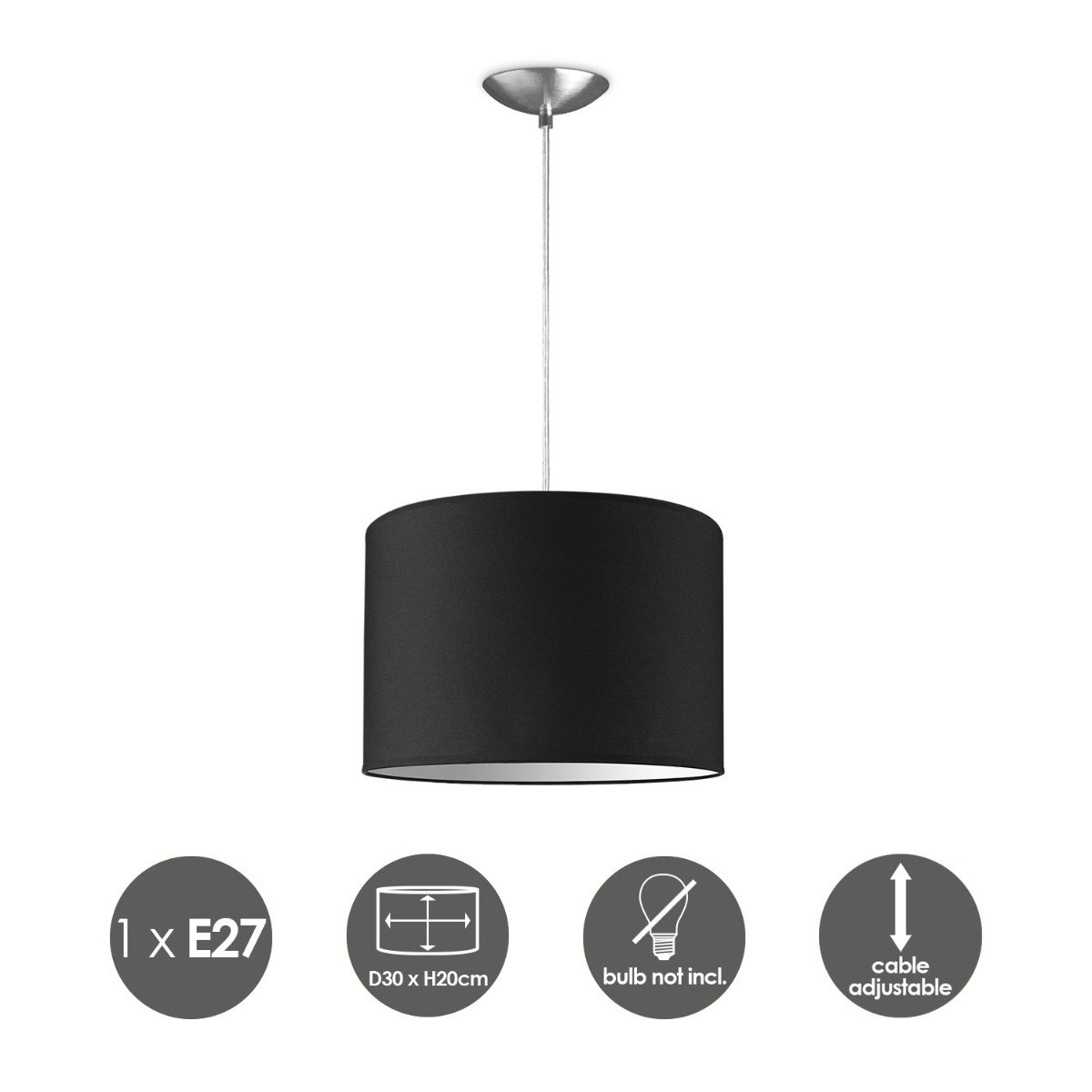 Home Sweet Home hanging lamp Bling with lampshade, E27, black, 30cm