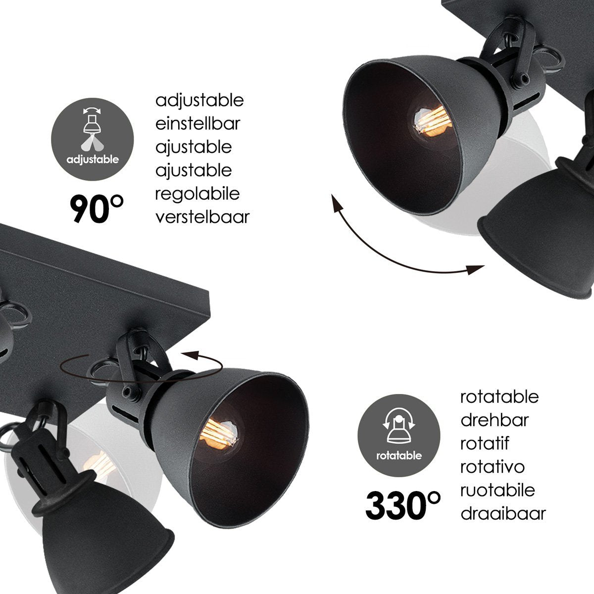 Home Sweet Home LED Surface-mounted spotlight Fama 4 - incl. dimmable LED lamp - black