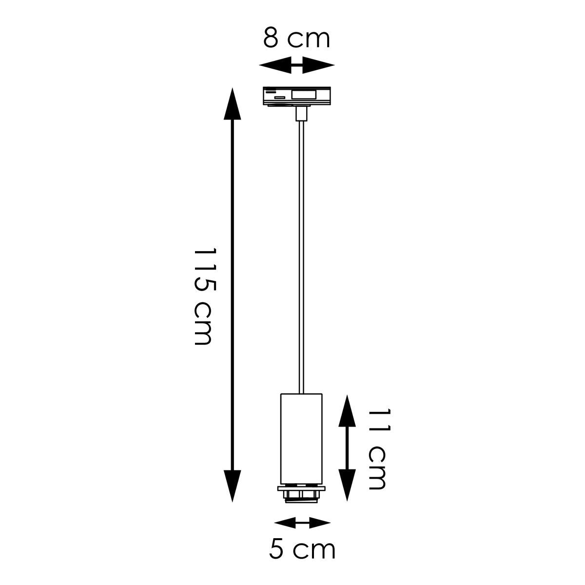 Track lighting part adapter for hanging lamp | 8/8/115cm | Black