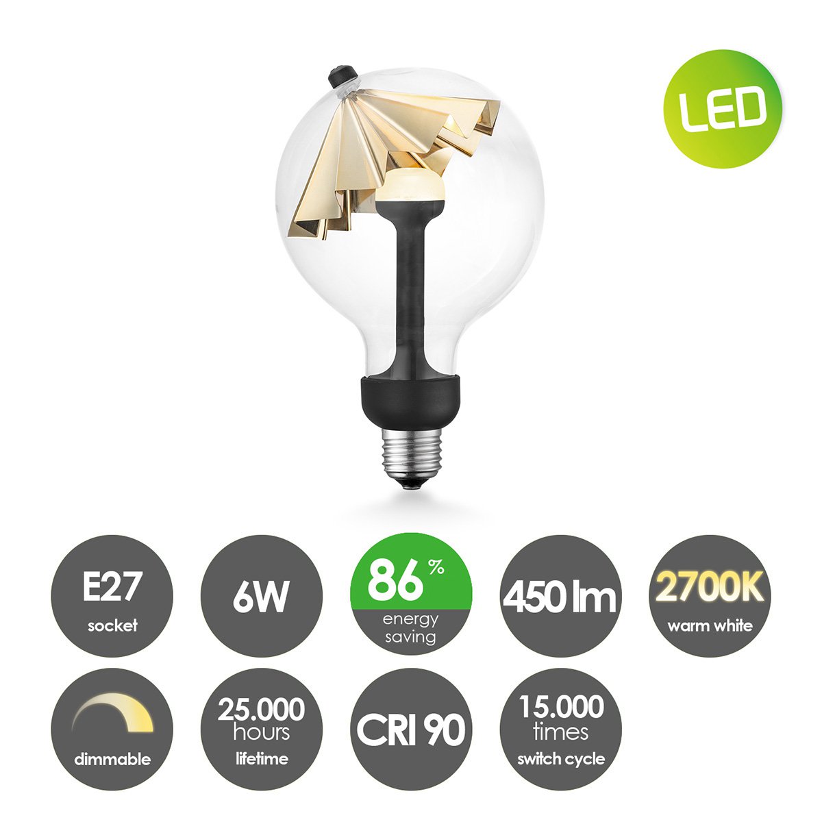 Home Sweet Home dimmable LED lamp Umbrella gold G120 E27 5W 400Lm