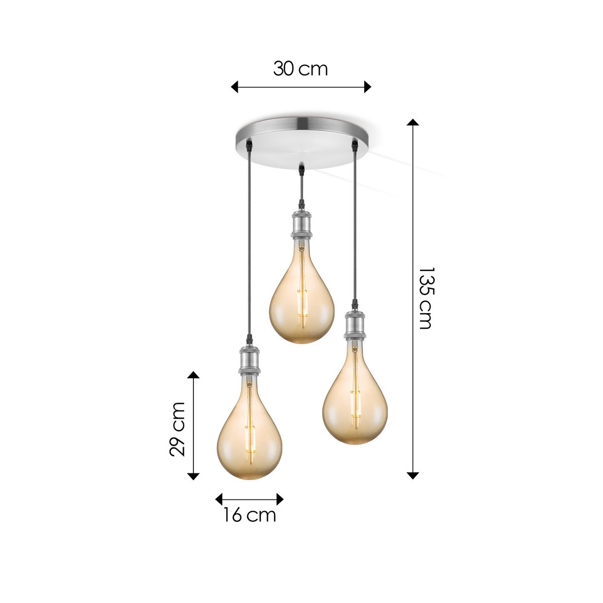 Home Sweet Home hanging lamp chrome round Pear 3L G160 dimmable E27 amber