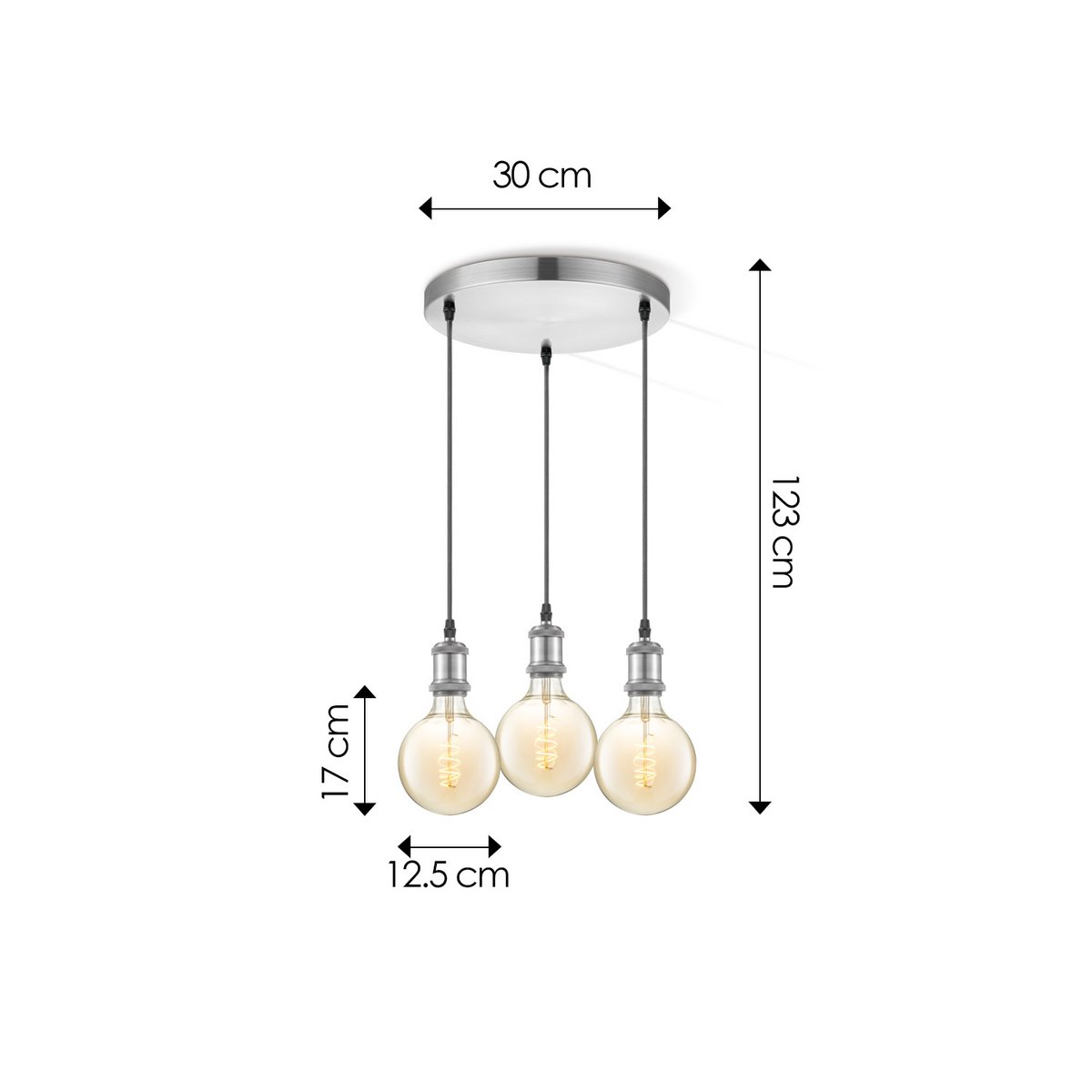 Home Sweet Home hanging lamp chrome round Spiral 3L G260 dimmable E27 amber