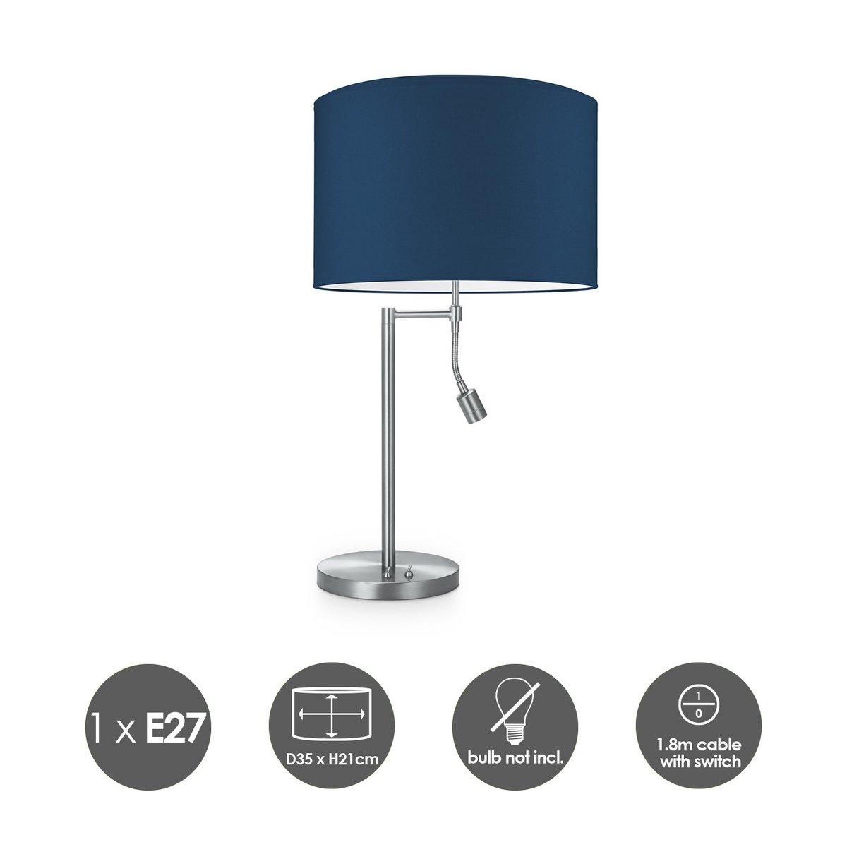 Home Sweet Home Table lamp Read, LED Reading lamp, E27, dark blue 35cm