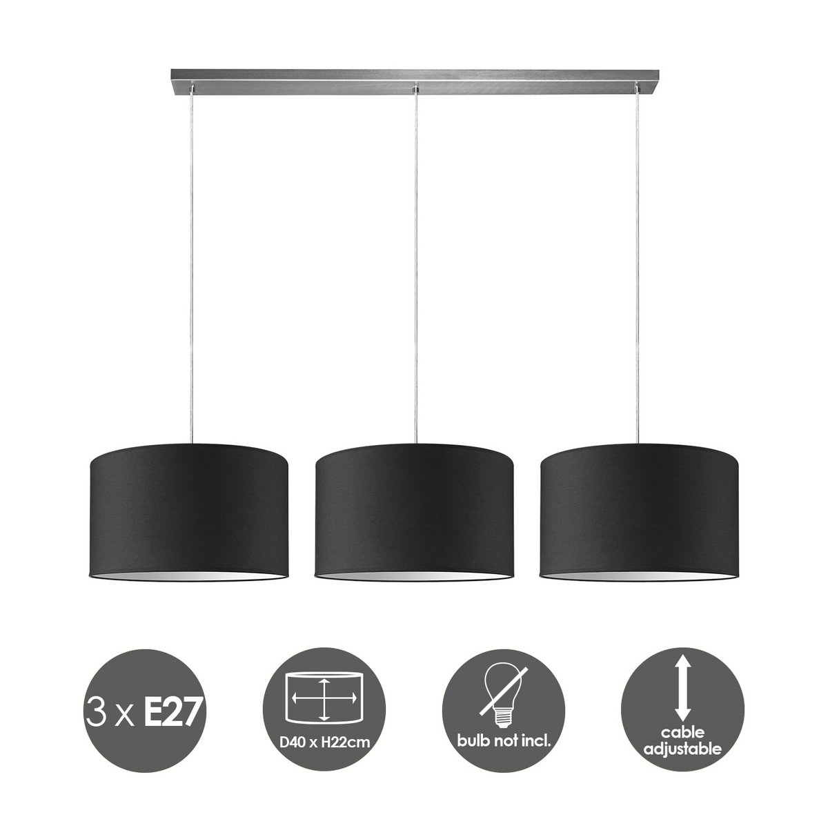 Home Sweet Home hanging lamp Beam 3L, E27, black Lampshade, 40cm