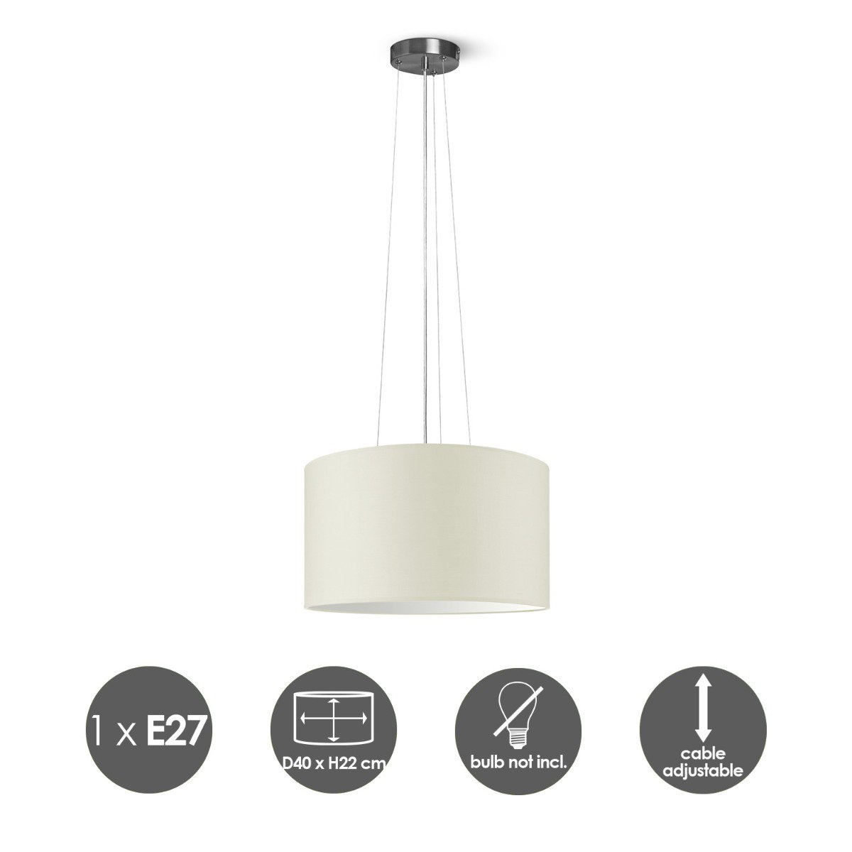 Home Sweet Home hanging lamp Hover with lampshade, E27, warm white, 40cm