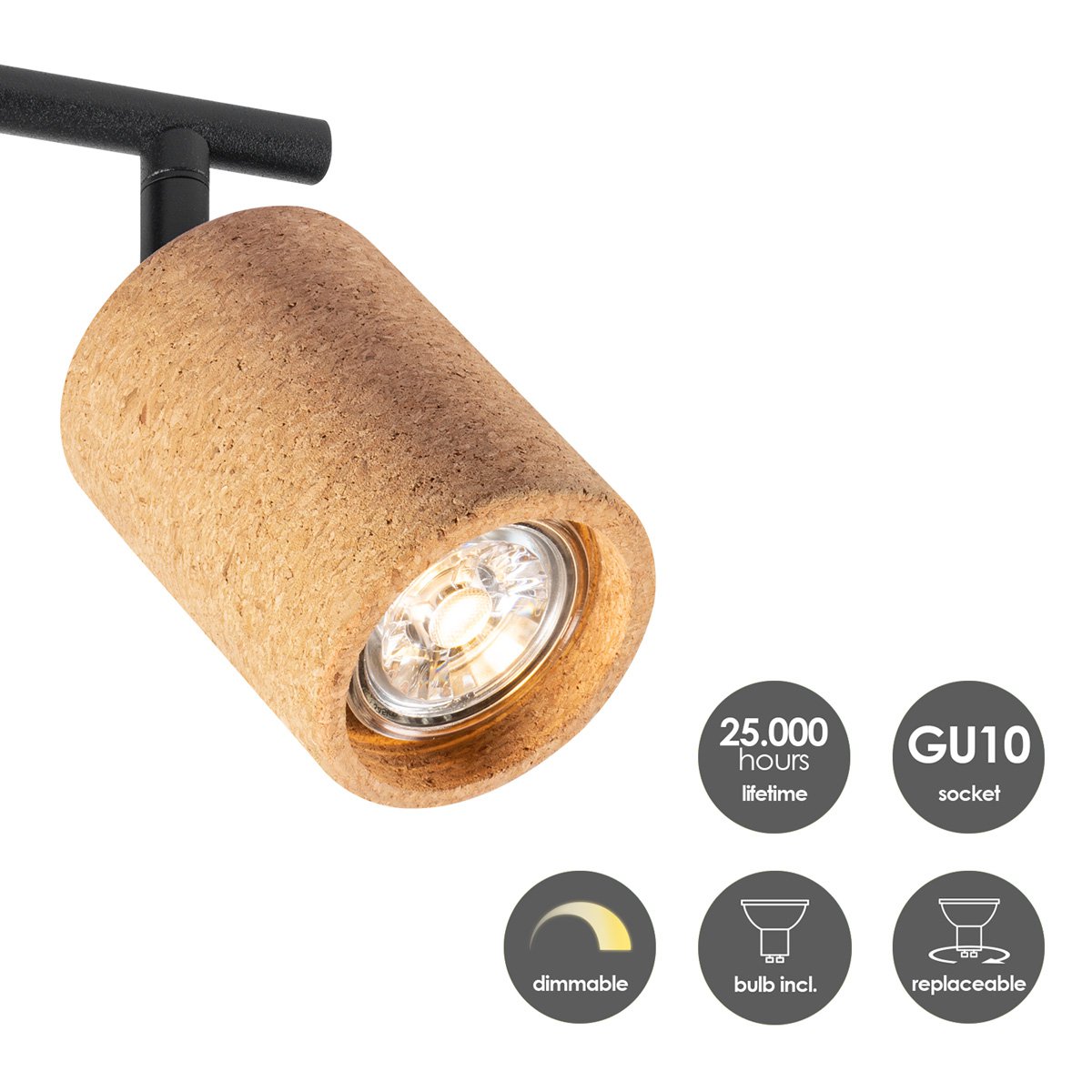 Home Sweet Home LED Surface-mounted spotlight Cork 3 - incl. dimmable LED lamp - black