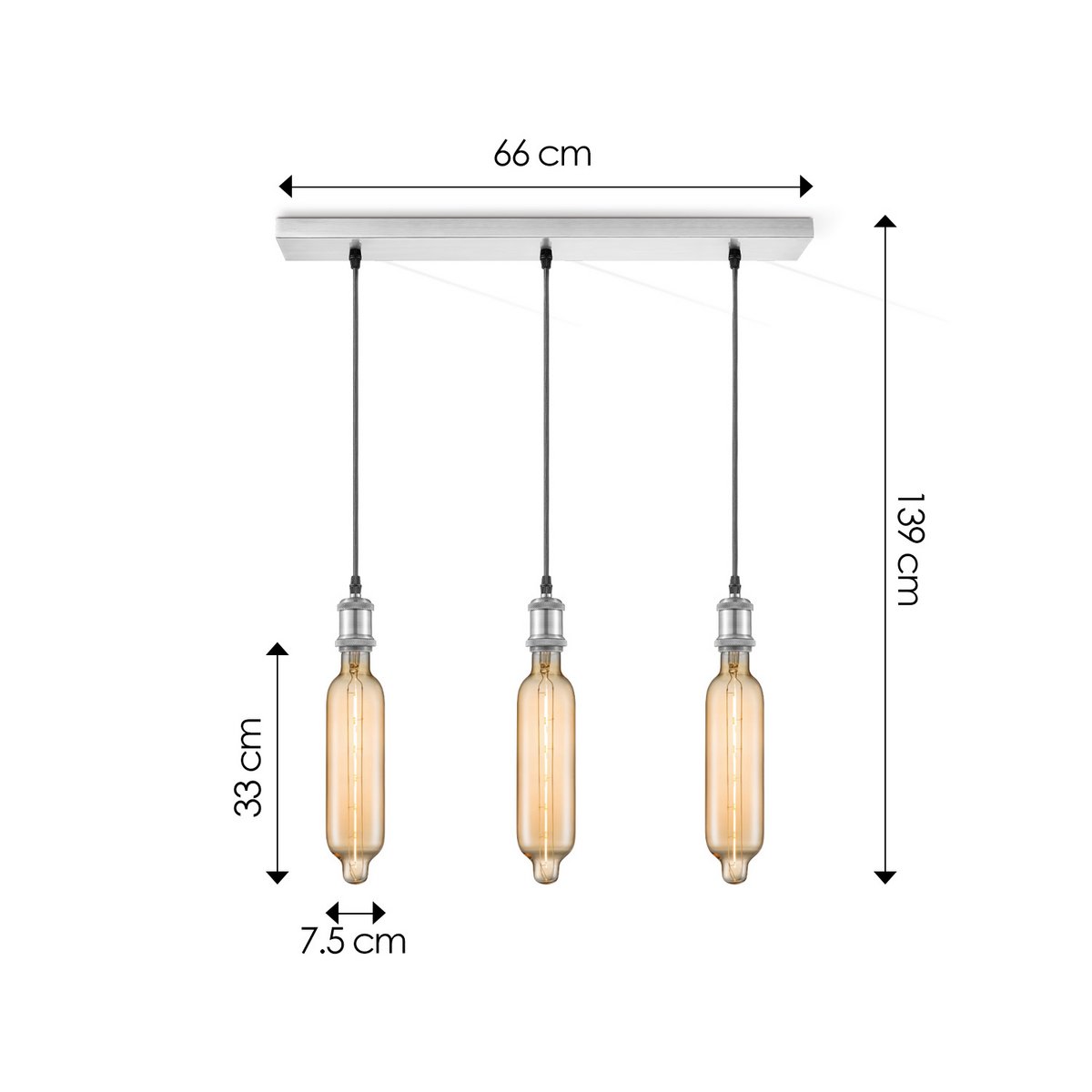 Home Sweet Home hanging lamp chrome vintage Tube 3L G125 dimmable E27 amber