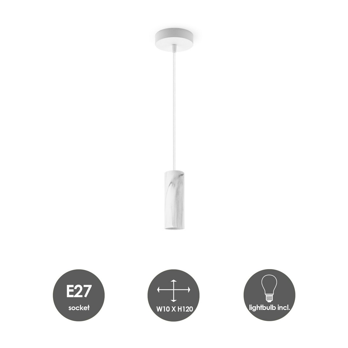 Home Sweet Home hanging lamp Marble Saga Tube - G78 - dimmable E27 clear