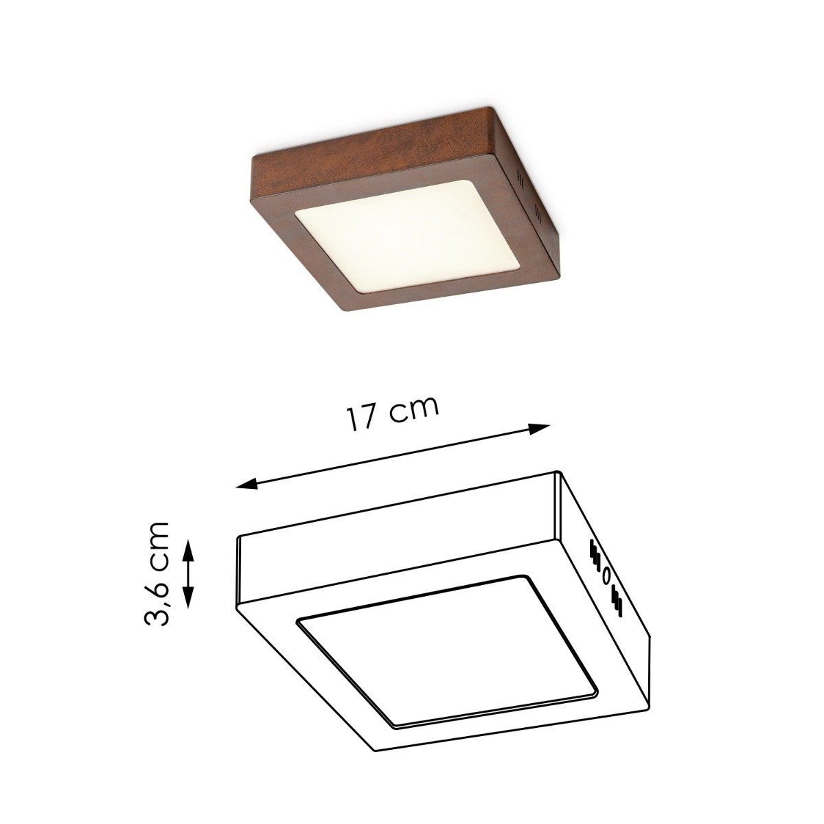 Home Sweet Home LED Ceiling Lamp Ska - Rust - Square 17/17/3.6cm